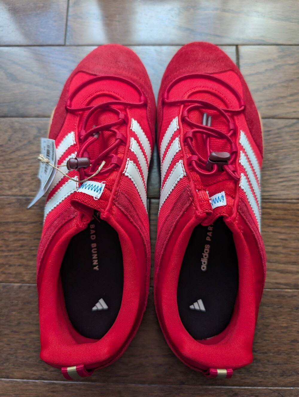 Adidas And Bad Bunny Collaboration Red Ballet Sneakers with White Stripes- NWT